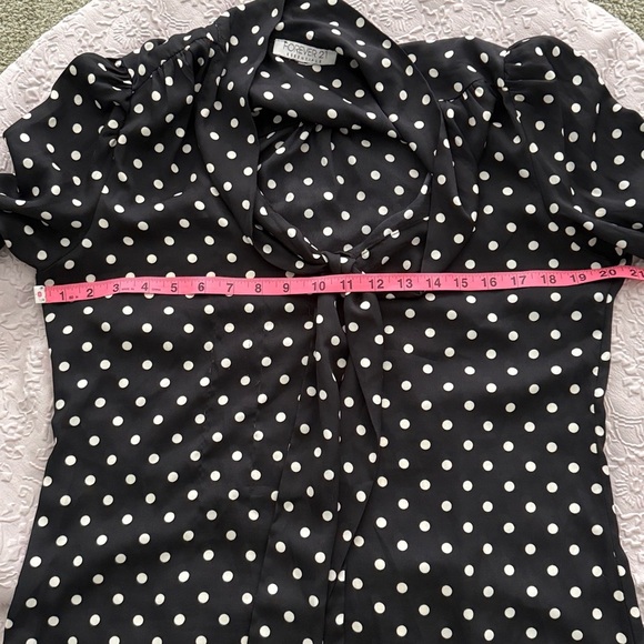 Forever 21 tie neck long sleeves tunic mini dress Black White Polka Dots Sz M - Picture 4 of 8